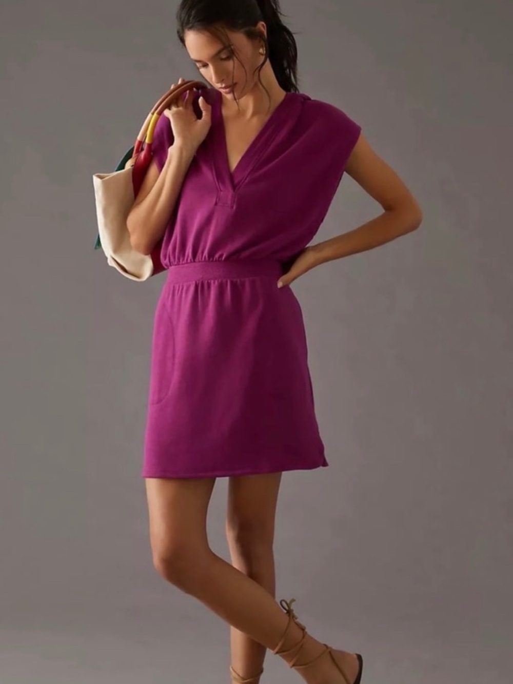 NWOT Daily Practice by Anthropologie The Komi Ruched Mini Dress in Plum Medium